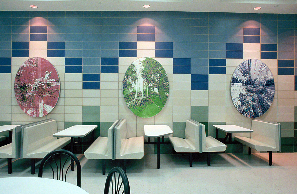 Garden in a School, Impressions of Jackson Heights, 2000 I.S.230, Queens, NY Porcelain enamel, 14 artworks each 60”x 46”
