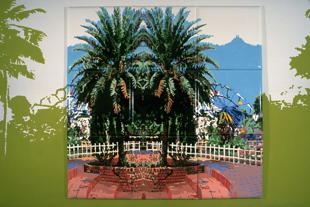 Double Palms, 2001, 108"x108" Enamel on Upholstered Vinyl
