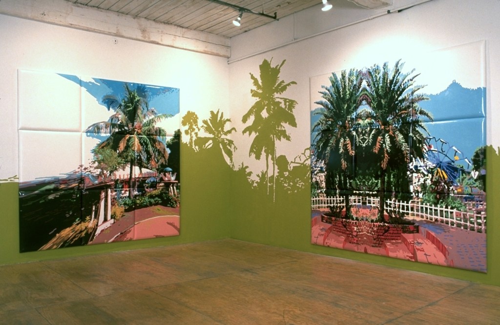 Single Palm and Double Palm, 2001, 108"x108" Enamel on upholstered vinyl