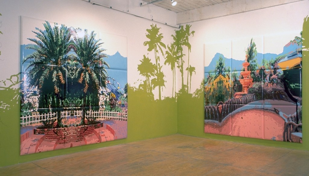 Double Palm and Fountain, 2001, 108"x108" Enamel on upholstered vinyl