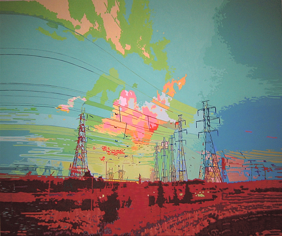 Power Towers, 2005, 48 x 60 inches, Flashe on wood panel, collection of Buffalo AKG Art Museum
