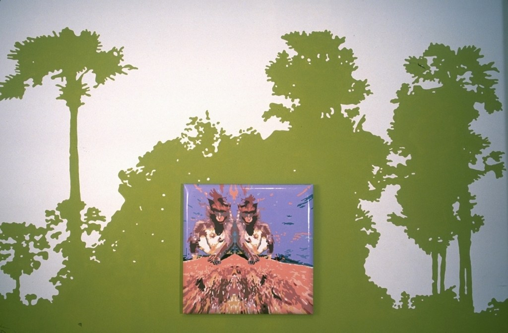 Monkeys, 2001, 36"x36" Enamel on Upholstered Vinyl