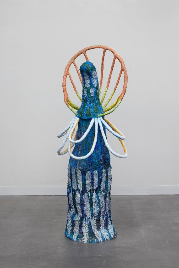 Insect Queen, 2023, Acrylic and flashe on celuclay, sculptamold, aluminum armature, , 62 x 24 x 23 inches