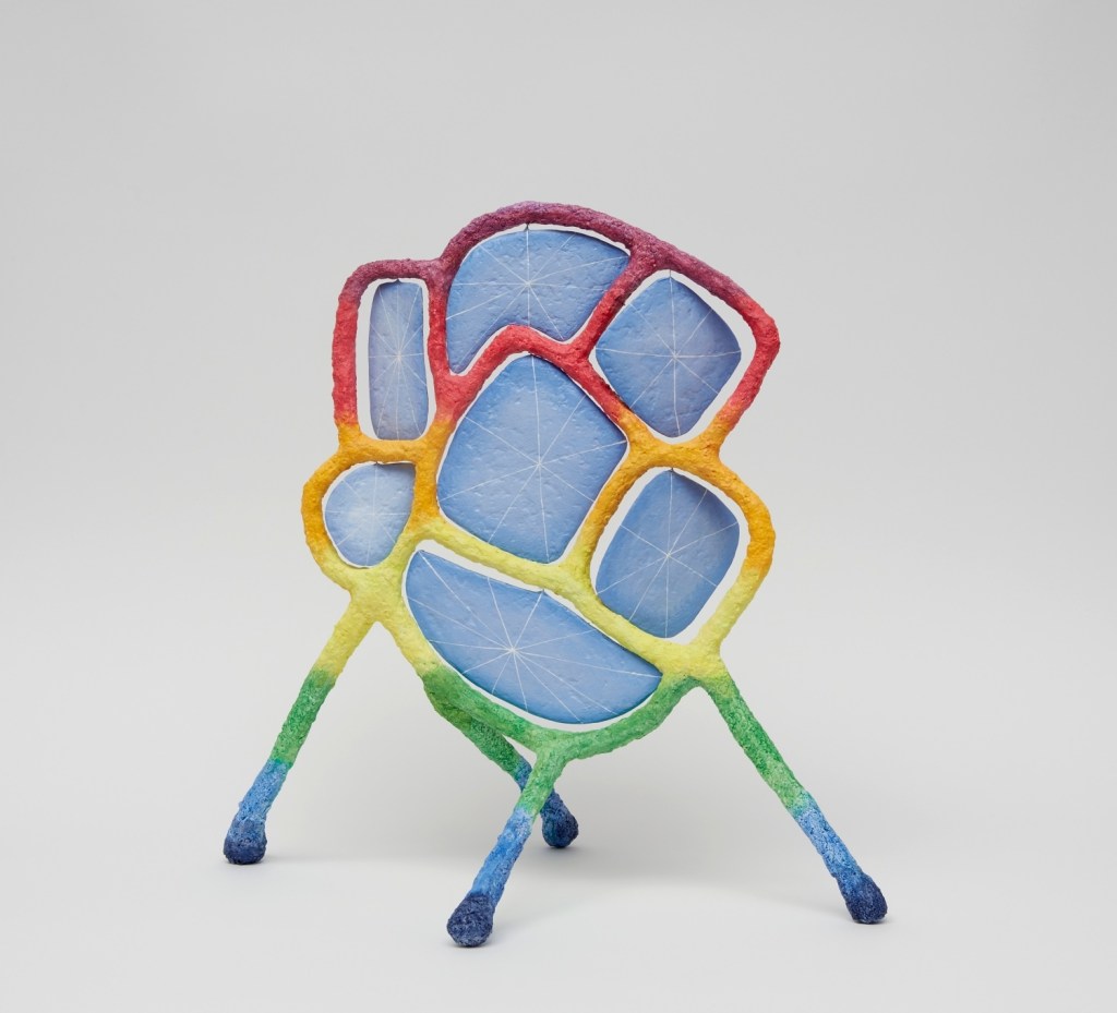 A Flower that Contains the Sky (Day and Night), 2023, Flashe and Acrylic on sculptamold, aluminum armature, 20 x 20 x 8 inches