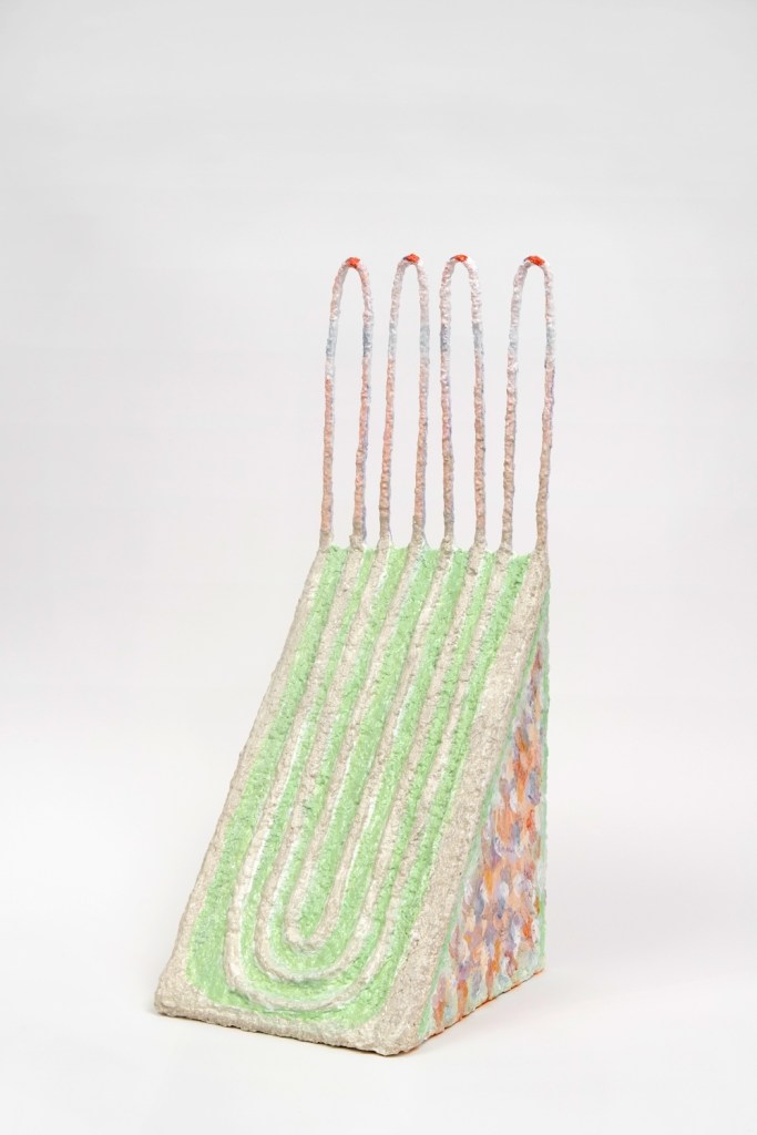 Wedge and Furrow, 2023, Acrylic on sculptamold, foamcore and aluminum, 29 x 13 x 11 inches