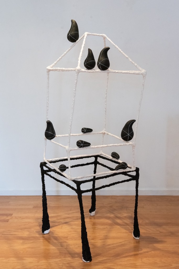 Ghost House, 2024, acrylic on sculptamold and paper clay, 75 x 26 x 24 inches