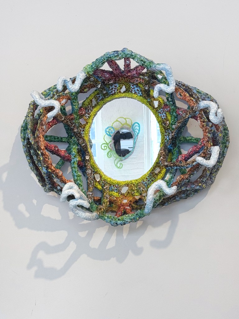 Forest Mirror 2025 mirrors, acrylic on modeling compound, aluminum 20 x 28 x 12 inches