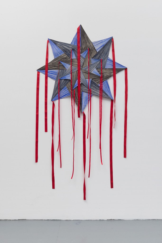 Star Kite, Night Kite, 2024, Acrylic on canvas with ribbons, 68 x 33 inches