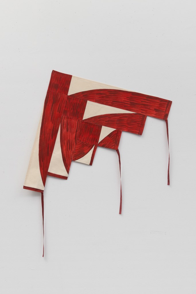 Cardinal Kite, 2024, Acrylic on sewn canvas, 24 x 24 inches, plus tails