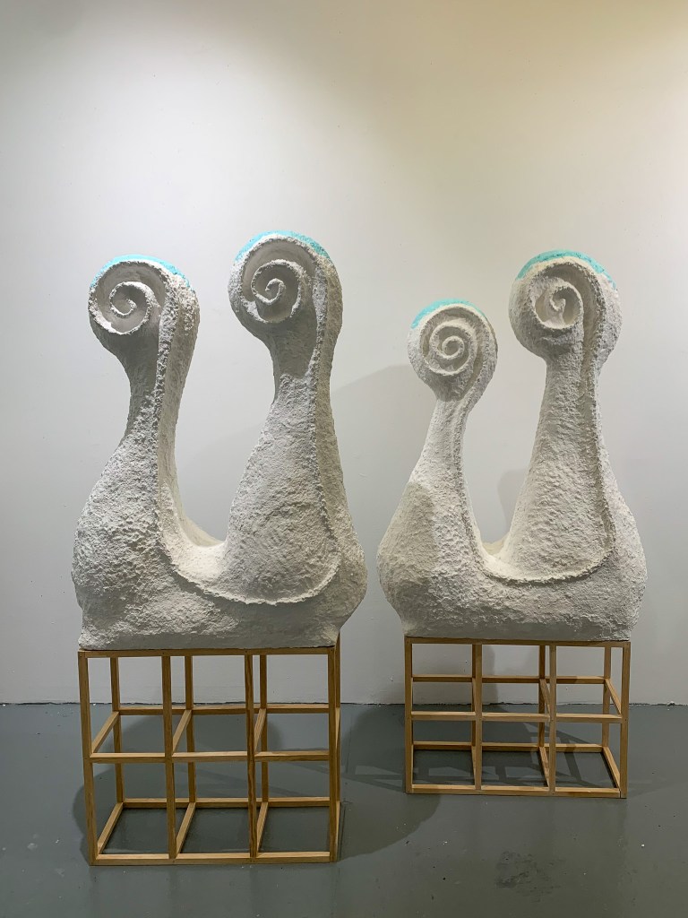 The Waves, 2025, Acrylic on modeling compound, wood, styrofoam, aluminum